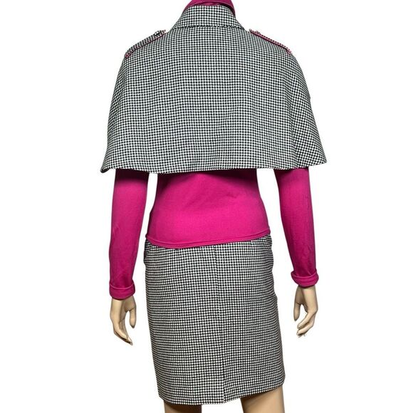 Vintage J Jodi Houndstooth Wool Cape Jacket and Skirt Set with Fuchsia Mock Neck - Picture 4 of 16